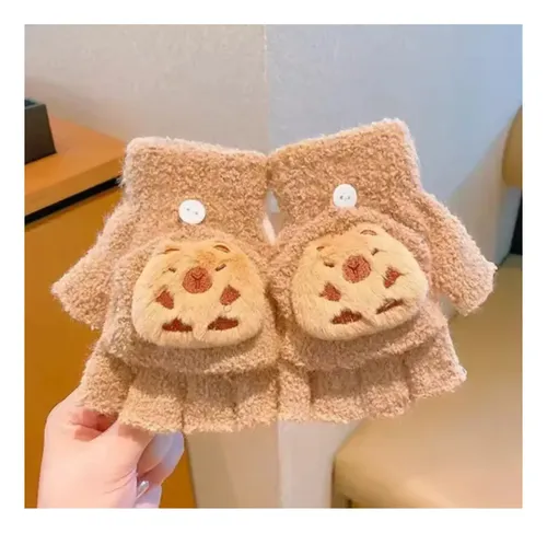 Guantes Capibara Sin Dedo Para Niños Protección Invierno Café — foto 2