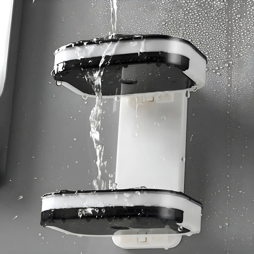 Jabonera De Pared Doble Nivel Con Drenaje Y Adhesivo, Blanco Y Negro Blanco/negro — foto 8
