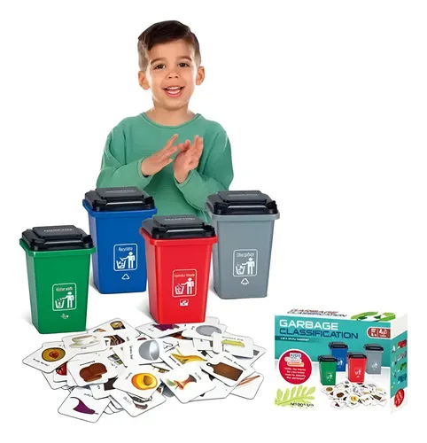 Juego Educativo Clasificación De Basura Con 4 Botes Tarjetas