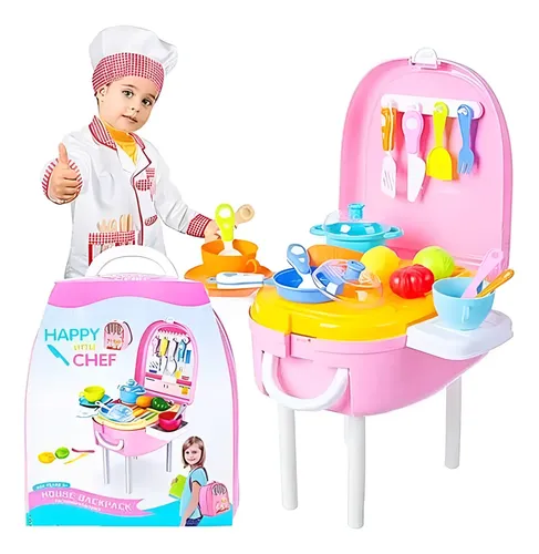 Juguete Cocinero Mini Chef Mochila Juego Para Niños Rosa