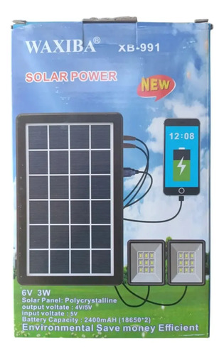 Kit Solar Portátil Cargador + 2 Focos 6v 3w Xb 991 Negro 5v Varios
