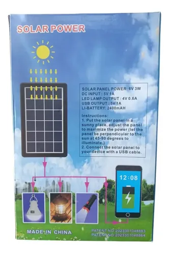 Kit Solar Portátil Cargador + 2 Focos 6v 3w Xb 991 Negro 5v Varios — foto 2
