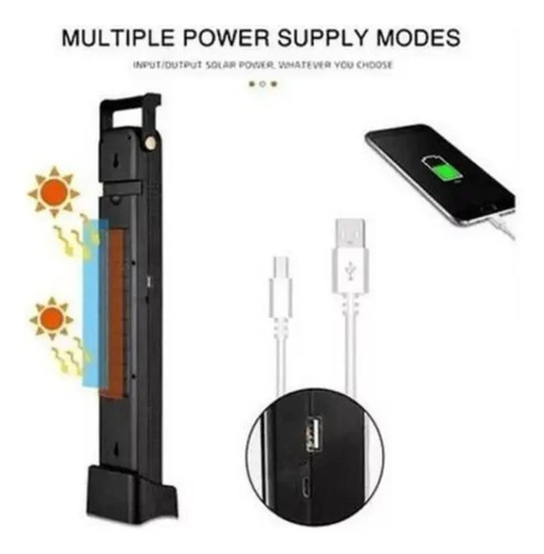 Lámpara Luz Solar De Emergencia Recargable 48 Led Foco Usb C Negro — foto 5