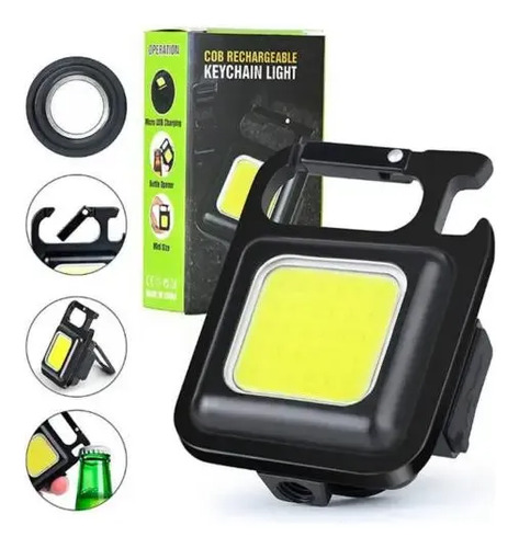 Linterna Led Recargable Con Llavero Y Destapador Imán Blanco Negro