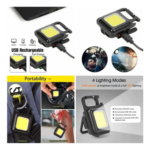 Linterna Led Recargable Con Llavero Y Destapador Imán Blanco Negro — foto 4
