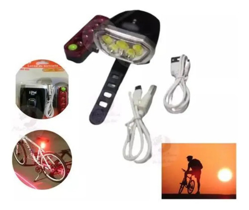 Luces De Bicicleta Delantera Y Trasera Recargable Por Usb Negro — foto 2