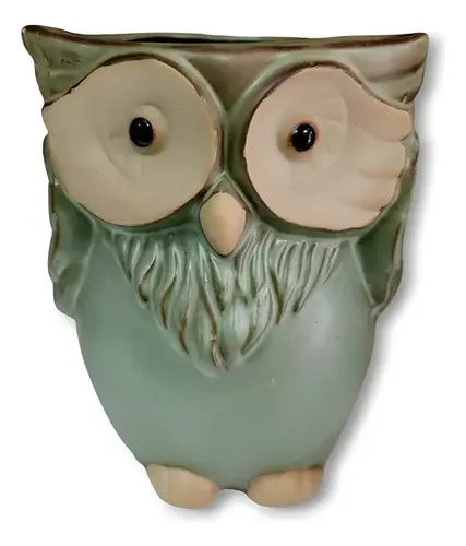Maceta Ceramica Pequeña Drenaje Búho 13cm Kawaii Azar Búho