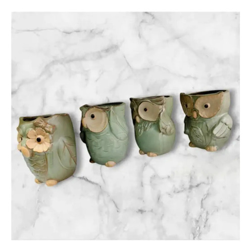 Maceta Ceramica Pequeña Drenaje Búho 13cm Kawaii Azar Búho — foto 2