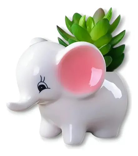 Maceta Elefante Pequeña Cerámica Decoración Blanco
