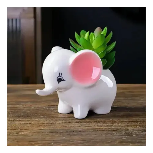 Maceta Elefante Pequeña Cerámica Decoración Blanco — foto 3