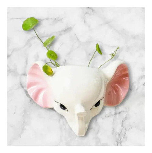 Macetero Cabeza Elefante Cerámico De Pared Decoración Blanco — foto 2