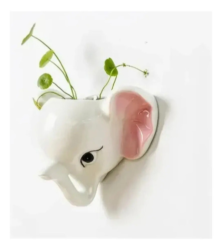 Macetero Cabeza Elefante Cerámico De Pared Decoración Blanco — foto 3