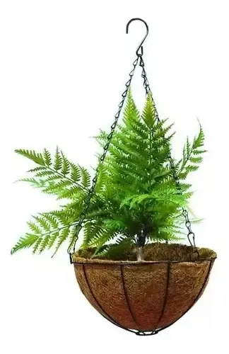 Macetero Para Plantas Colgante De Fibra Coco Alambre Acero Marrón (fibra De Coco) Y Negro (estructura Metálica)