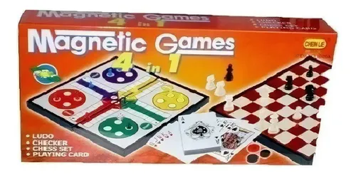 Magnetic Games Juego De Mesa Magnético 4 En 1 Ludo Damas Ajedrez Cartas