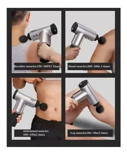 Masajeador Muscular Pistola 4 Accesorios Fascial Gun Plateado/negro — foto 2