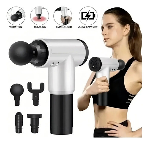 Masajeador Muscular Pistola 4 Accesorios Fascial Gun Plateado/negro — foto 3