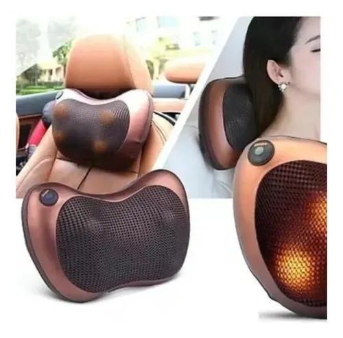 Masajeador Térmico Almohada Cojin Antiestres Lumbar Cuello Marrón — foto 2