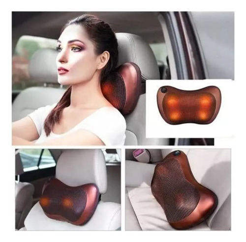 Masajeador Térmico Almohada Cojin Antiestres Lumbar Cuello Marrón — foto 3