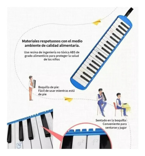 Melódica 32 Notas Escolar Teclas Y Estuche Instrumento Azul — foto 5