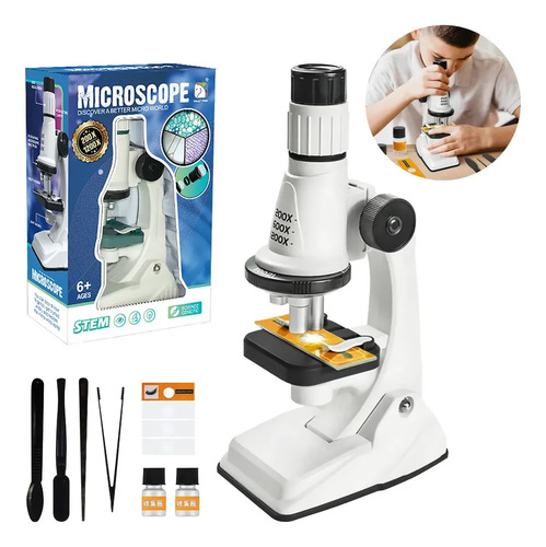 Microscopio Optico Infantil 1200x Juguete Educativo Niños Hd Blanco