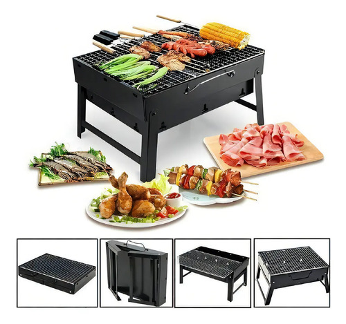 Mini Parrilla Eléctrica Plegable Para Asados Portátil Negro