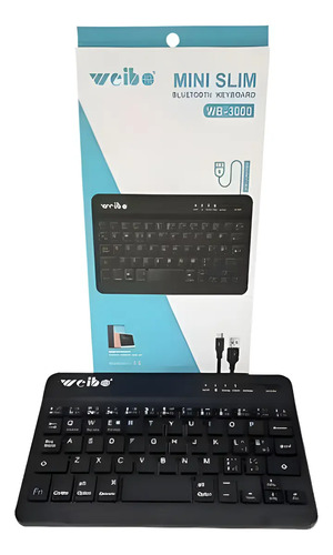 Mini Teclado Inalambrico Bluetooth Recargable Wb-3000 Weibo Negro Español Latinoamérica