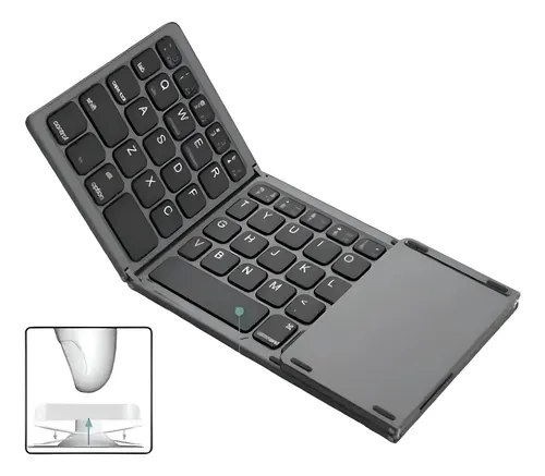 Mini Teclado Inalámbrico Portátil Plegable Con Panel Táctil Negro Español Latinoamérica