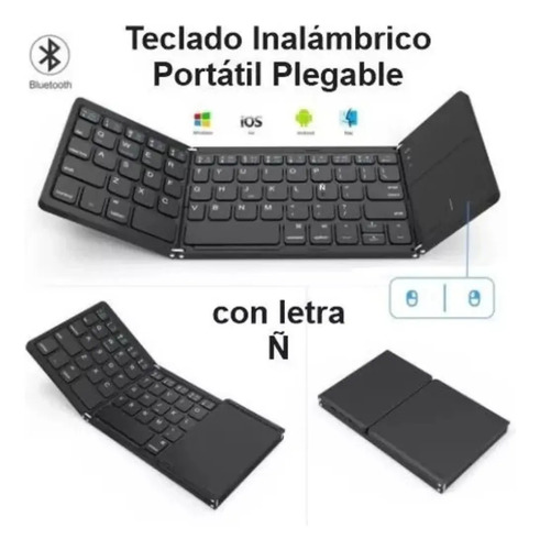 Mini Teclado Inalámbrico Portátil Plegable Con Panel Táctil Negro Español Latinoamérica — foto 3