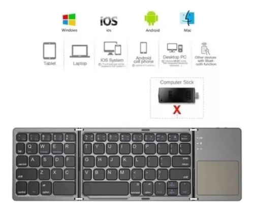 Mini Teclado Inalámbrico Portátil Plegable Con Panel Táctil Negro Español Latinoamérica — foto 5