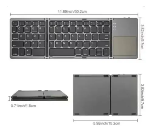 Mini Teclado Inalámbrico Portátil Plegable Con Panel Táctil Negro Español Latinoamérica — foto 7