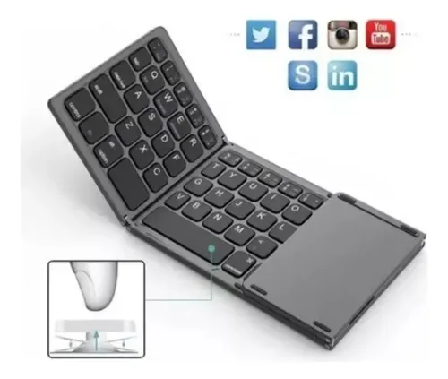 Mini Teclado Inalámbrico Portátil Plegable Con Panel Táctil Negro Español Latinoamérica — foto 8