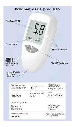 Monitor De Glucosa Examinador De Glucosa Glucómetro Blanco — foto 6