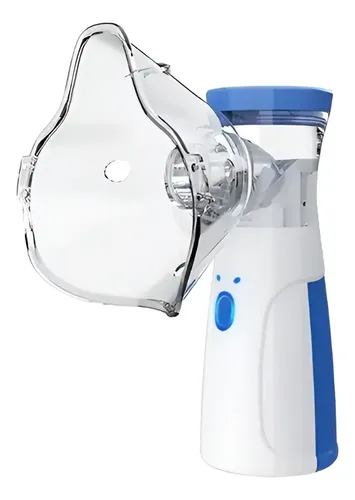Nebulizador Inhalador Portatil Mesh Recargable Niño Adulto Blanco Con Azul