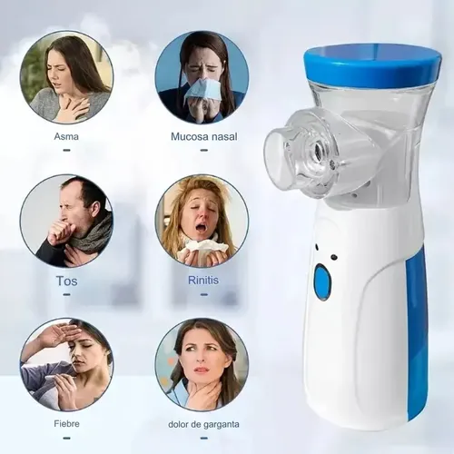 Nebulizador Inhalador Portatil Mesh Recargable Niño Adulto Blanco Con Azul — foto 4