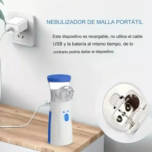 Nebulizador Inhalador Portatil Mesh Recargable Niño Adulto Blanco Con Azul — foto 6