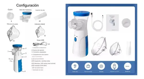 Nebulizador Inhalador Portatil Mesh Recargable Niño Adulto Blanco Con Azul — foto 8