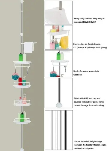 Organizador Esquinero Ducha Multiuso 4 Pisos Ajustable D — foto 12