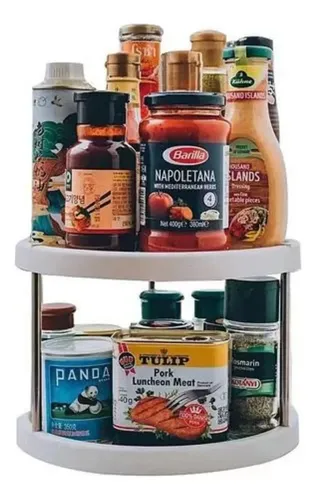 Organizador Estante Especiero Giratorio De 2 Niveles Cocina Blanco