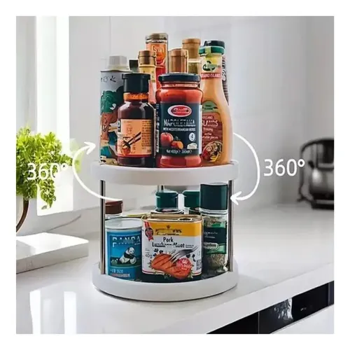 Organizador Estante Especiero Giratorio De 2 Niveles Cocina Blanco — foto 4