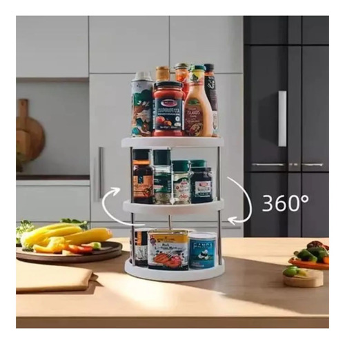Organizador Estante Especiero Giratorio De 3 Niveles Cocina Blanco — foto 3