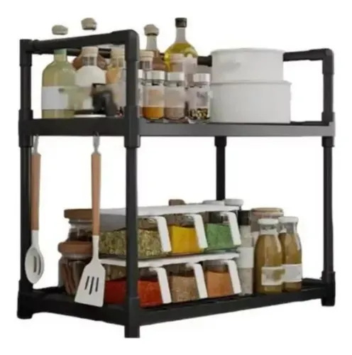 Organizador Rack Cocina 2 Niveles Especias Multifuncional Negro