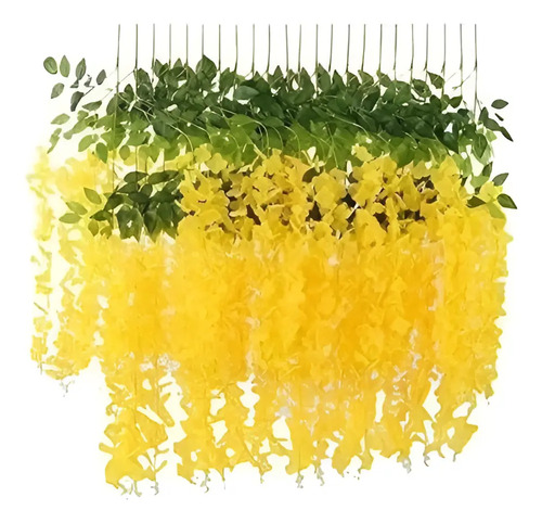 Pack De 12 Flores Artificiales Colgantes Decorativas Amarillo