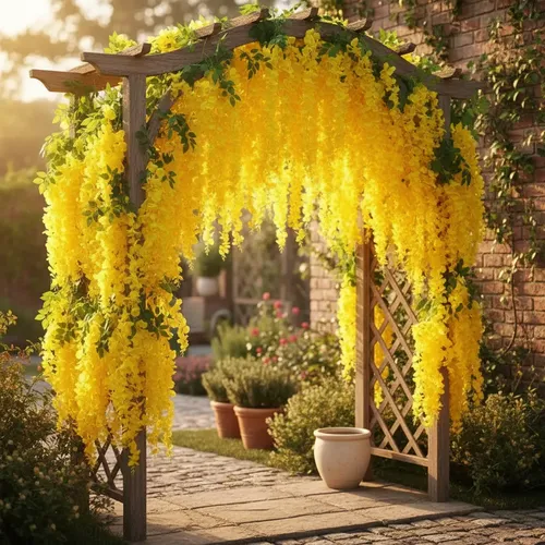 Pack De 12 Flores Artificiales Colgantes Decorativas Amarillo — foto 3