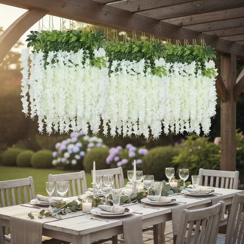 Pack De 12 Flores Artificiales Colgantes Decorativas Blanco — foto 3