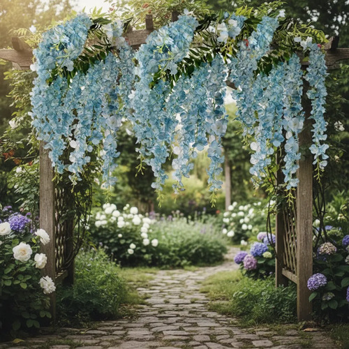 Pack De 12 Flores Artificiales Colgantes Decorativas Celeste — foto 3