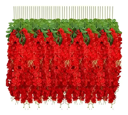 Pack De 12 Flores Artificiales Colgantes Decorativas Rojo