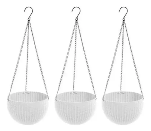 Pack De 3 Maceteros Para Plantas Colgante Redondos Blanco