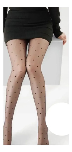 Pantys Medias Sexy Con Encaje Ultrafino Negro Corazones Unica
