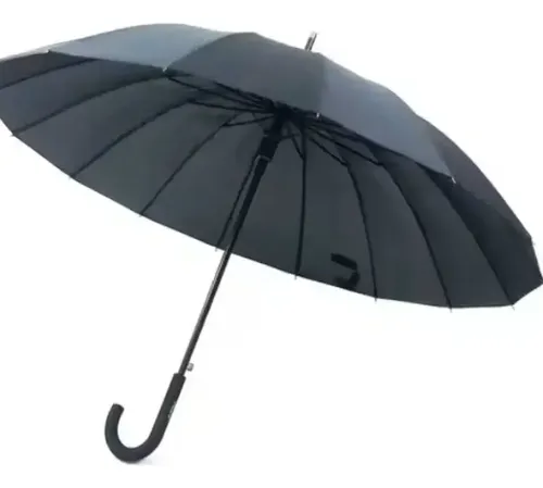 Paraguas Clásico Xl Automático 16 Varillas Y Mango Invierno Negro Liso — foto 3