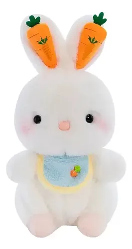 Peluche De Conejo Con Orejas De Zanahoria 23cm Kawaii Blanco